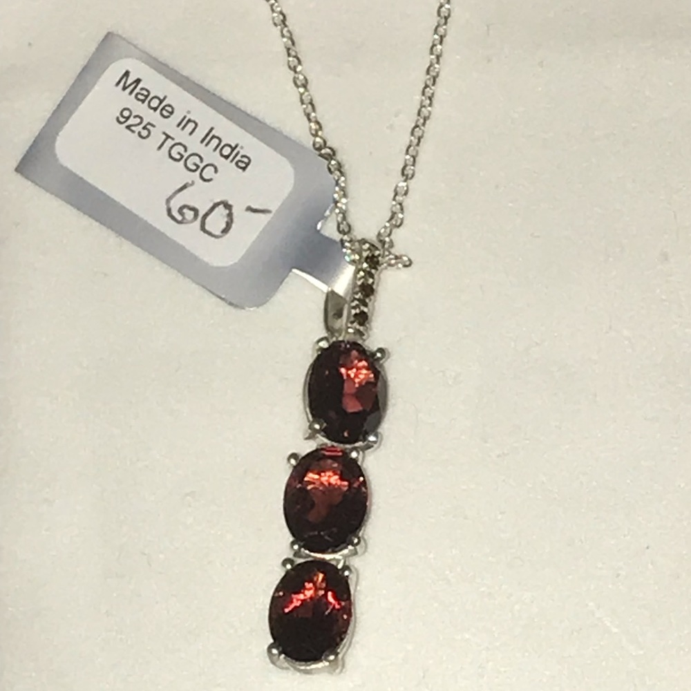 Garnet and Red Diamond Sterling Silver Pendant